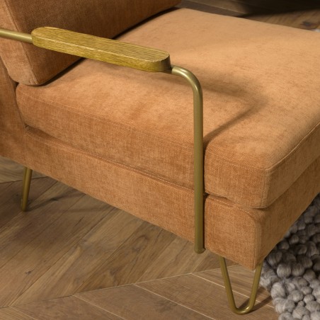 Fauteuil lounge AGATHE - Tissu orange métal doré