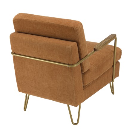 Fauteuil lounge AGATHE - Tissu orange métal doré