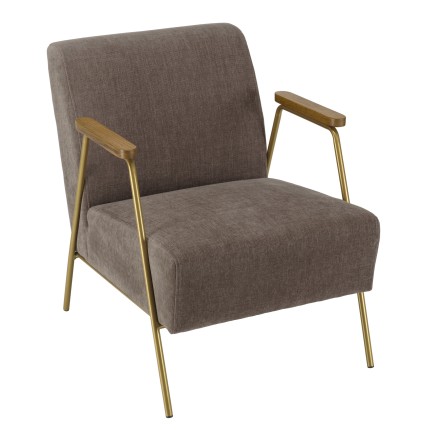 Fauteuil lounge AGATHE - Tissu taupe métal doré