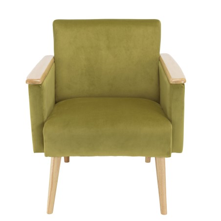 Fauteuil AGATHE - Velours vert clair et bois