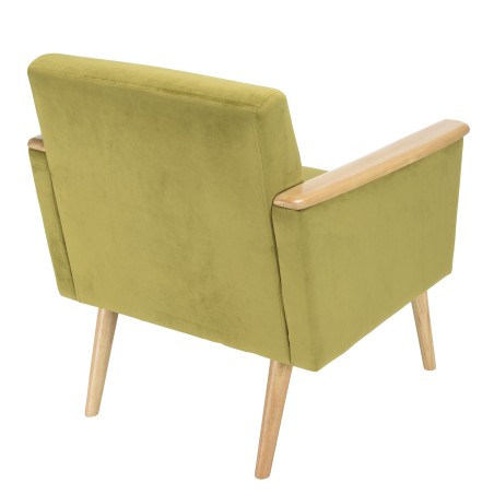 AGATHE Light Green Velvet Armchair - Wooden Legs & Armrests