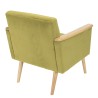 AGATHE Light Green Velvet Armchair - Wooden Legs & Armrests