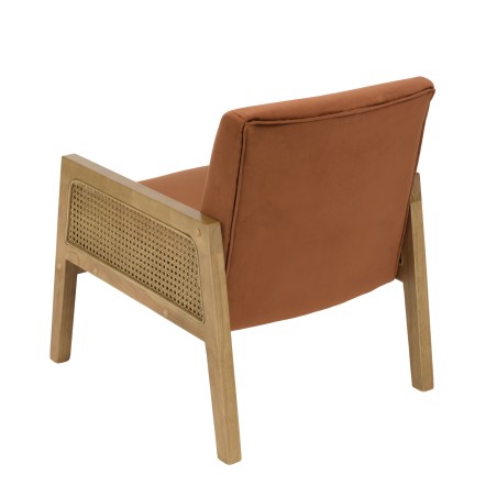 Fauteuil AGATHE velours orange et rotin