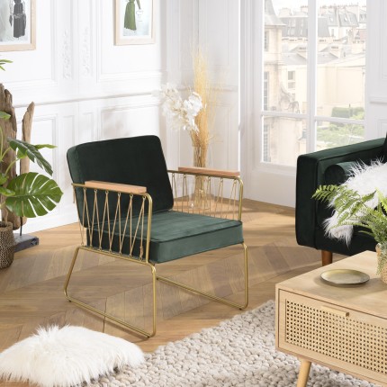 Fauteuil AGATHE - Velours vert foncé - Design et Confort