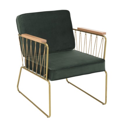 AGATHE Dark Green Velvet Armchair - Stylish Lounge Chair