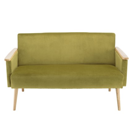 AGATHE Light Green Velvet 2-Seater Sofa - Wooden Legs & Armrests