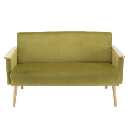 AGATHE Light Green Velvet 2-Seater Sofa - Wooden Legs & Armrests