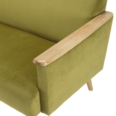 AGATHE Light Green Velvet 2-Seater Sofa - Wooden Legs & Armrests