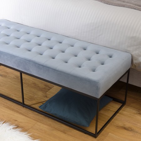 Banc velours bleu clair AGATHE - Structure métal noir