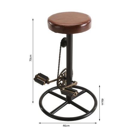 ROMAIN Industrial Bar Stool - Brown Leather & Black Metal