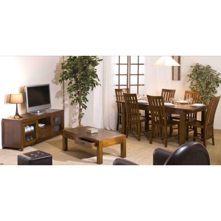 LORINE - Rectangular Dining Table in Brown with Extension, 160/200 cm