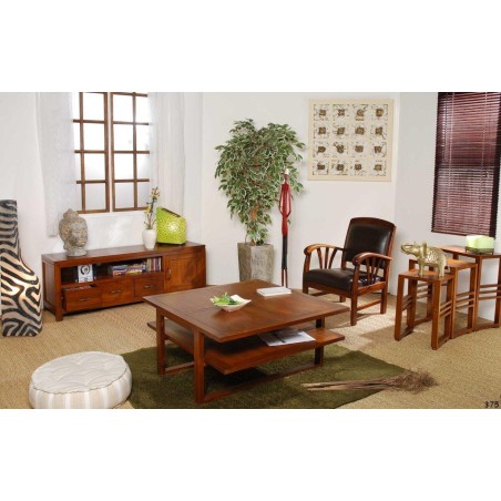 LORINE Nesting Tables - Set of 3 Rectangular Tables in Brown Mindi Wood