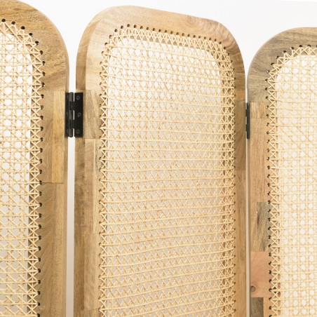 ISA Brown Mango Wood Screen with Natural-Colored Cane - 3-Panel Room Divider