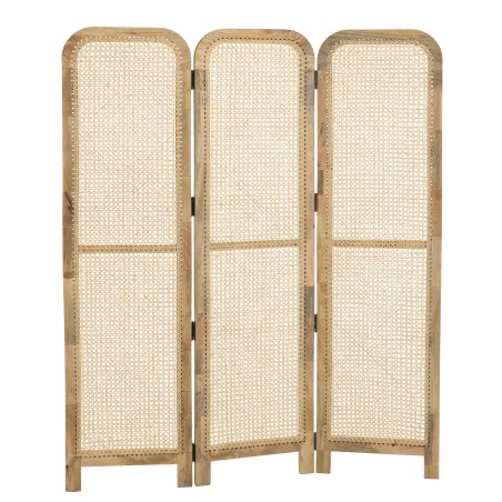 Paravent ISA en bois de manguier et cannage