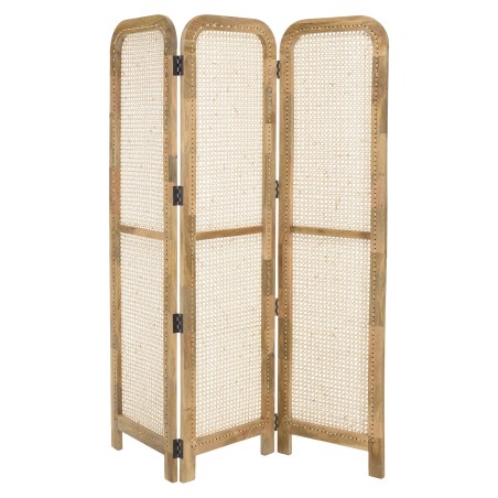 ISA Brown Mango Wood Screen with Natural-Colored Cane - 3-Panel Room Divider