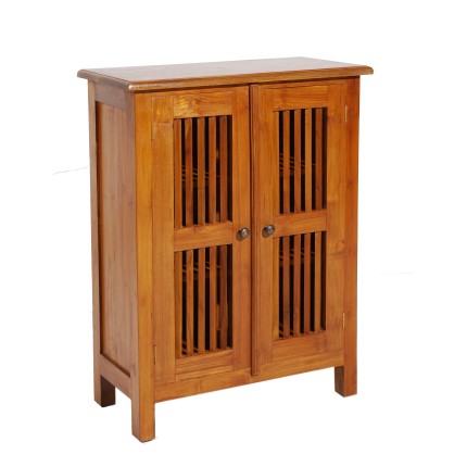 API Brown Cabinet with 2 Louvered Doors in Teak Wood