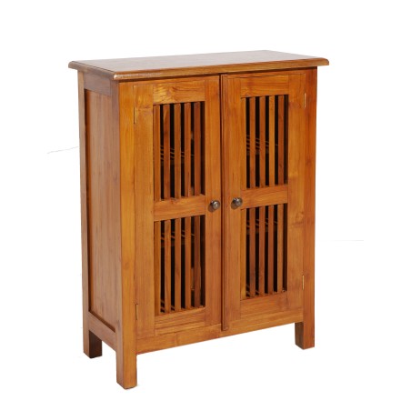 API - Meuble marron 2 portes persiennes bois Teck