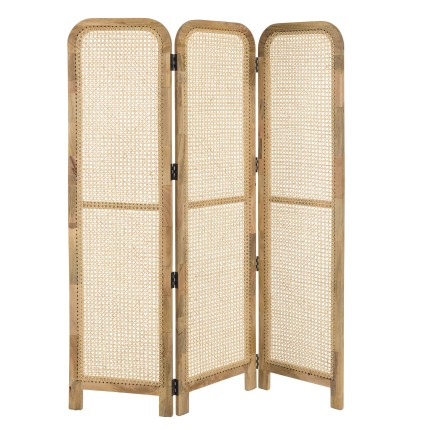 Paravent ISA en bois de manguier et cannage