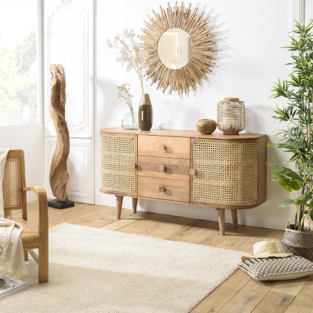 ISA - Brown Buffet 2 Doors 3 Drawers Jamelonier Wood and Cane