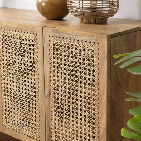 ISA Brown 5-Door Sideboard in Mango Wood with Cane - Bohemian Style