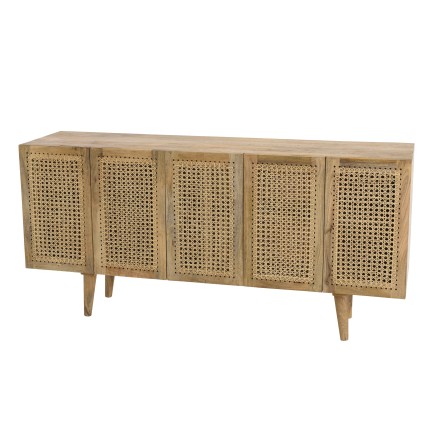 ISA Brown 5-Door Sideboard in Mango Wood with Cane - Bohemian Style