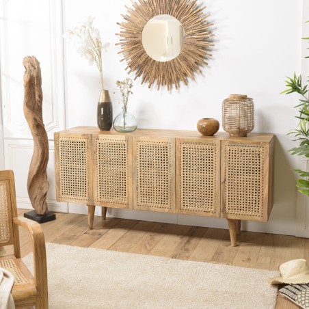 Buffet ISA - Bois de manguier et cannage naturel