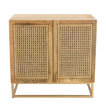 ISA - Natural 2-Door Buffet with Rattan Doors and Golden Metal Base