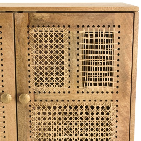 ISA Buffet - 2 Door Mango Wood Patchwork Caning Natural Color Metal Legs