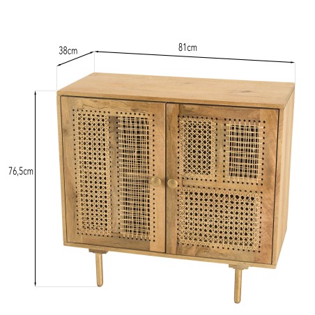 ISA Buffet - 2 Door Mango Wood Patchwork Caning Natural Color Metal Legs