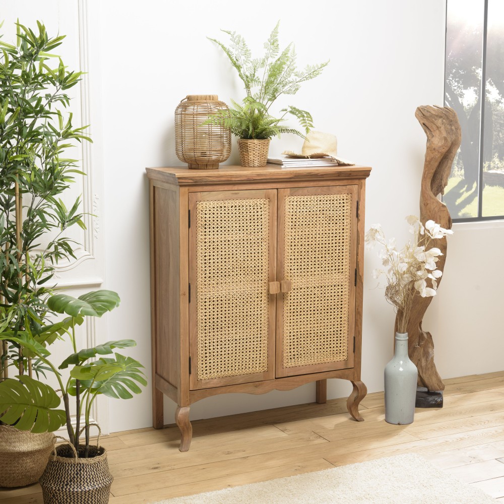 Meuble ISA - Buffet vintage en bois de jamelonier et rotin