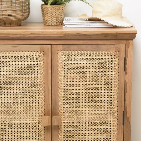 Meuble ISA - Buffet vintage en bois de jamelonier et rotin