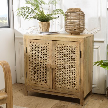 ISA Buffet - 2 Doors Mango Wood and Rattan Natural Color