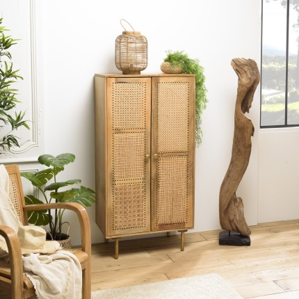Meuble haut ISA en bois de manguier et rotin