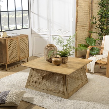 Table basse ISA - Bois de manguier et cannage