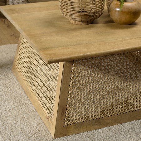 Table basse ISA - Bois de manguier et cannage