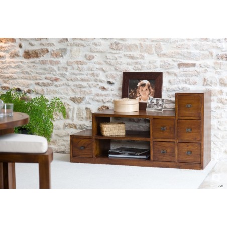 LORINE Brown Mindi Wood Staircase TV Cabinet - Ethnic Touch for Your Interior