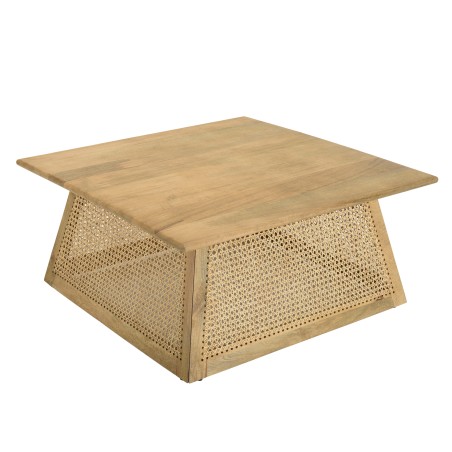 ISA Square Coffee Table - Brown Mango Wood and Natural Cane - Large Dimensions