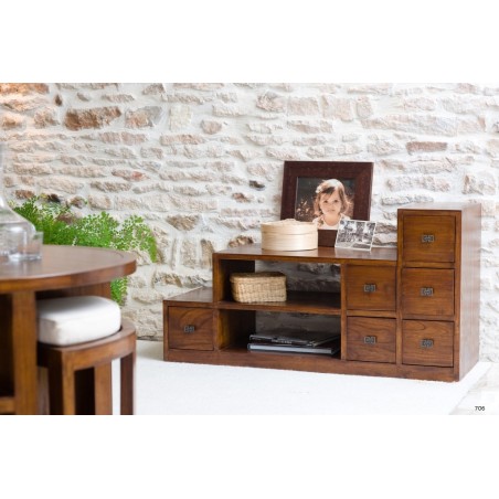 LORINE Brown Mindi Wood Staircase TV Cabinet - Ethnic Touch for Your Interior