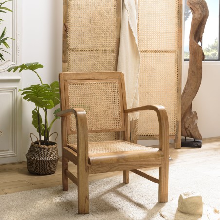 Fauteuil WALLY - Bois de Mindi et cannage clair