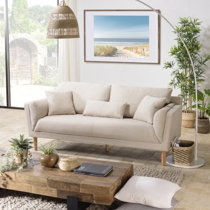 Canapé beige 3 places NELSON - Pieds en bois clair