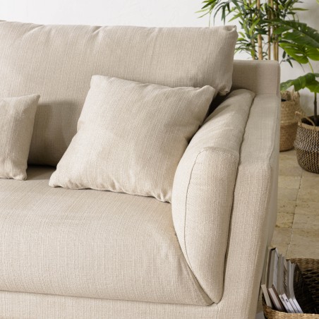 Canapé beige 3 places NELSON - Pieds en bois clair