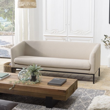 NELSON Beige 3-Seater Sofa with Black Metal Legs