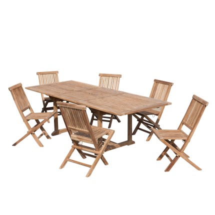 Salon de jardin en bois teck 8/10 pers - Table rectangulaire extensible