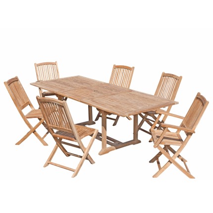 Ensemble de jardin en bois teck 8/10 pers - Table extensible et 4 chaises