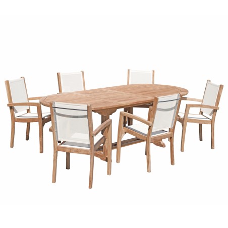 Teak Wood Garden Furniture Set - Oval Table 180*240/100cm - 6 Textilene Chairs