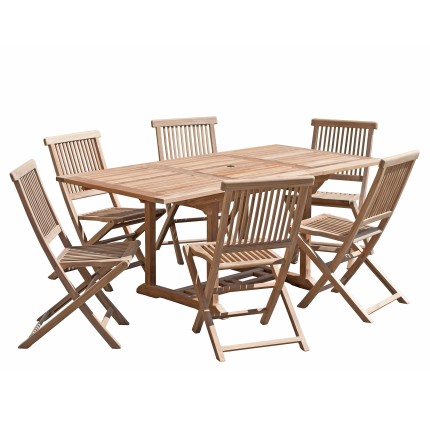 Salon de jardin en bois teck 4/6 pers - Table rectangulaire et 6 chaises